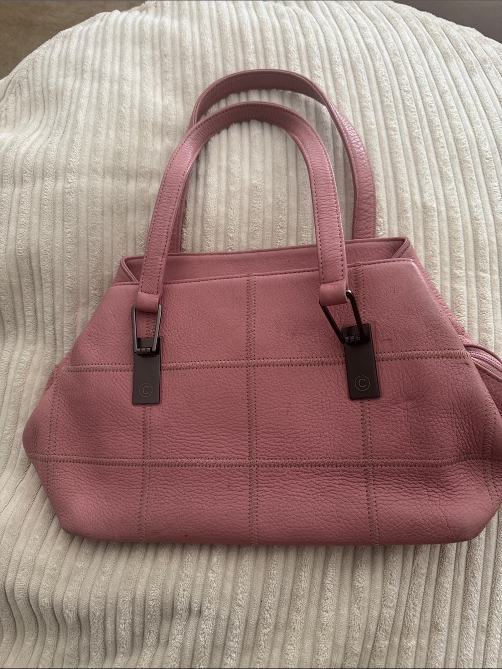 Structured Pink Leather Tote Bag with Top Handles